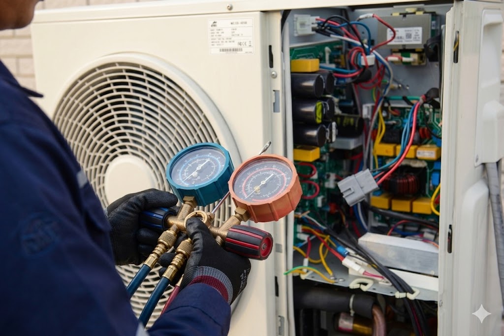 Technicien Aeros-Co réalisant un diagnostic sur un système de ventilation